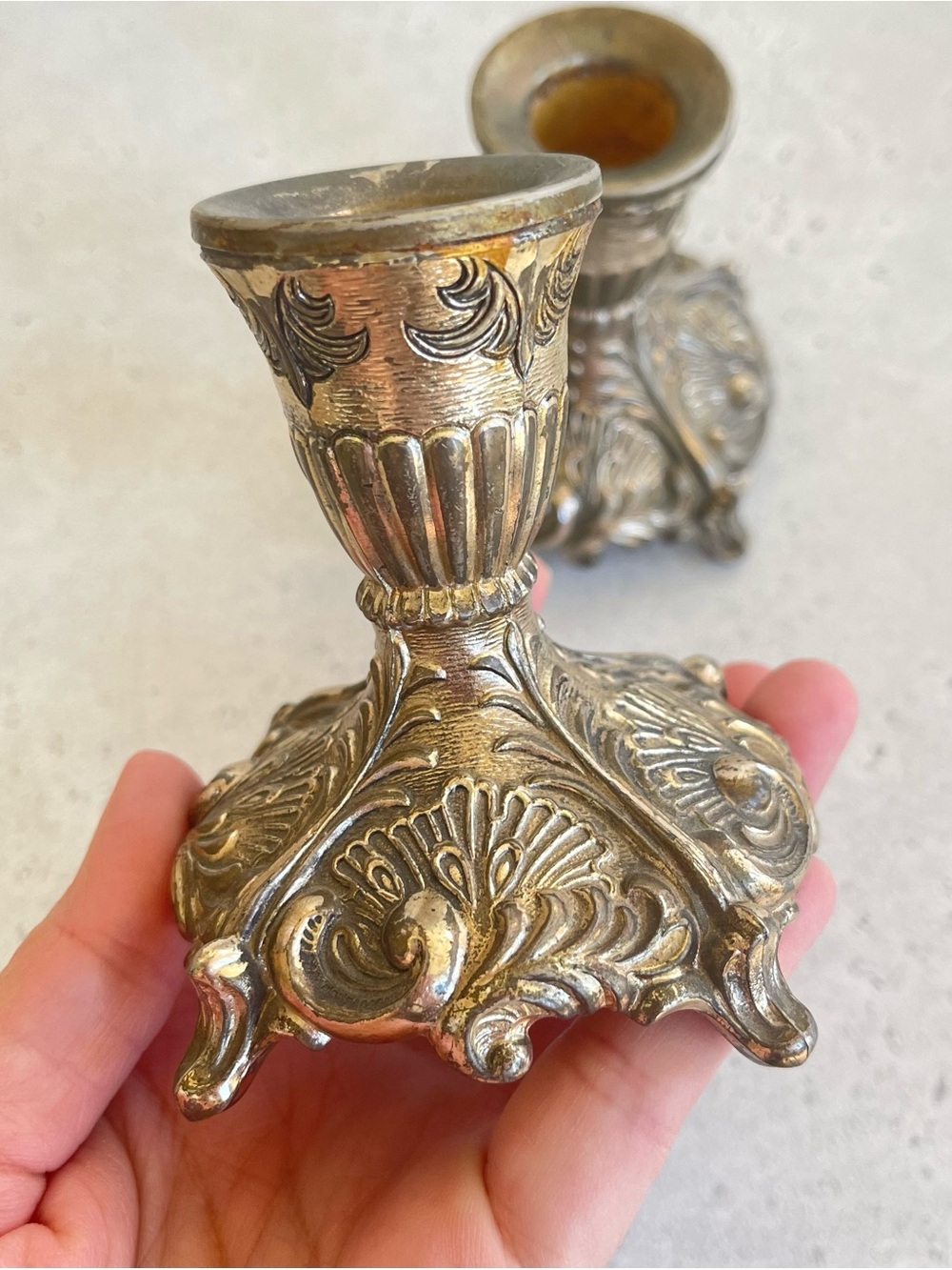 Set of 2 Silver Tone Metal Ornate Candle Holders Victorian Style Scroll Alter - Picture 6 of 8